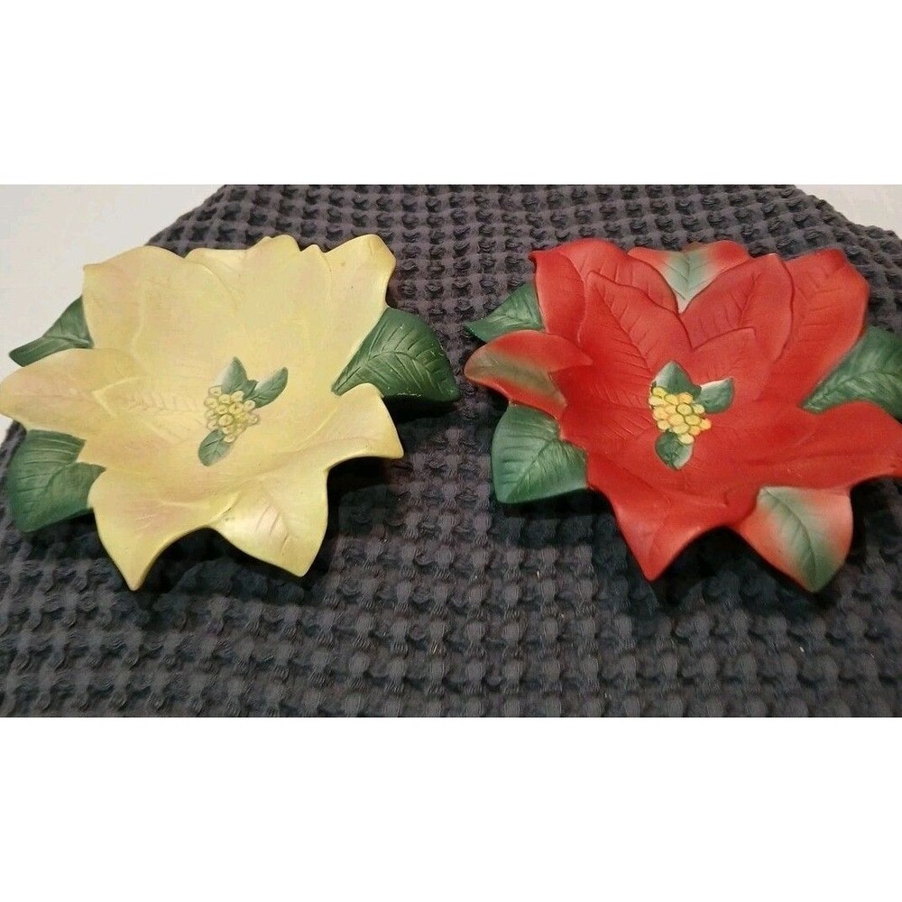 Pair of Poinsettia Candle Holders P8627U Red/Yellow Christmas PartyLite Retired